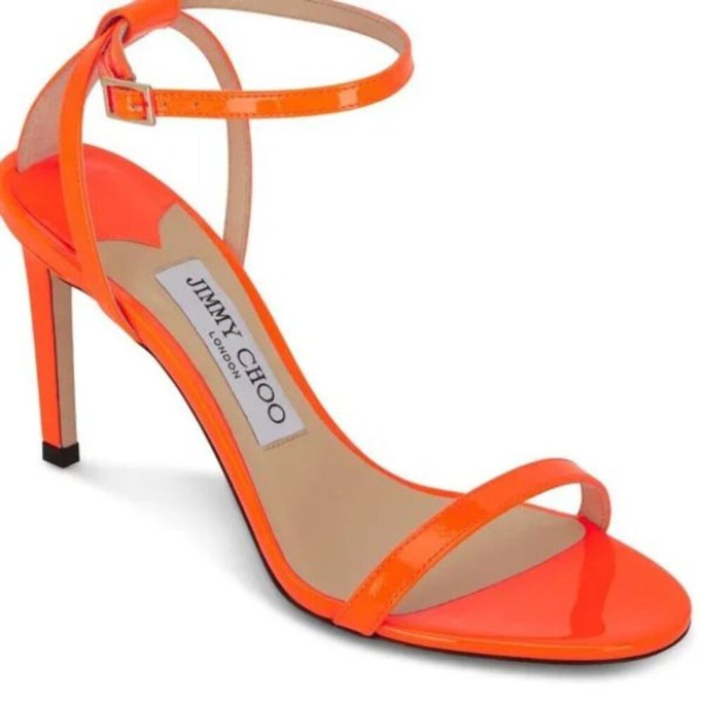 Jimmy Choo Minny Size 35.5 Neon Orange Ankle Strap Heels Sandals